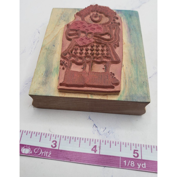 Curly Haired Girl Doll Love Hug A Heart Dots Wood Mounted Rubber Stamp - Picture 6 of 7